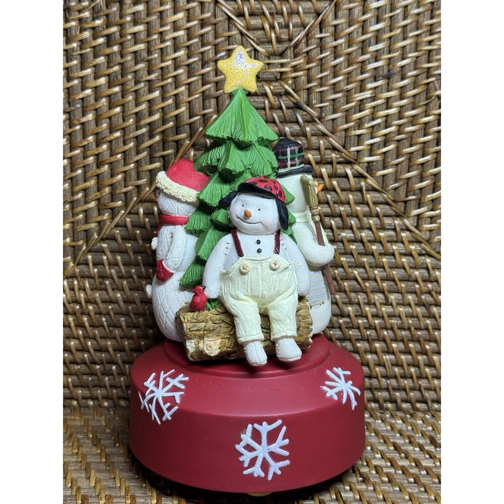 Hallmark Resin Christmas Tree Snowman Revolving Music Box "Oh Christmas Tree"